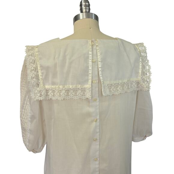 Gunne Sax Vintage 70s Edwardian Style White Midi Dress Size 11 M Drop Waist - Picture 8 of 14